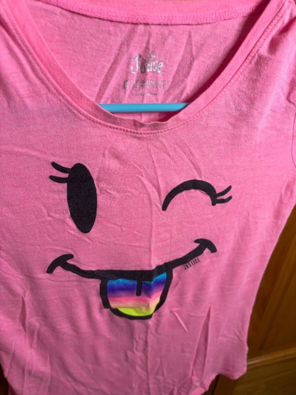 Justice Girls Pink Emoji Rainbow T Shirt (Size 8)